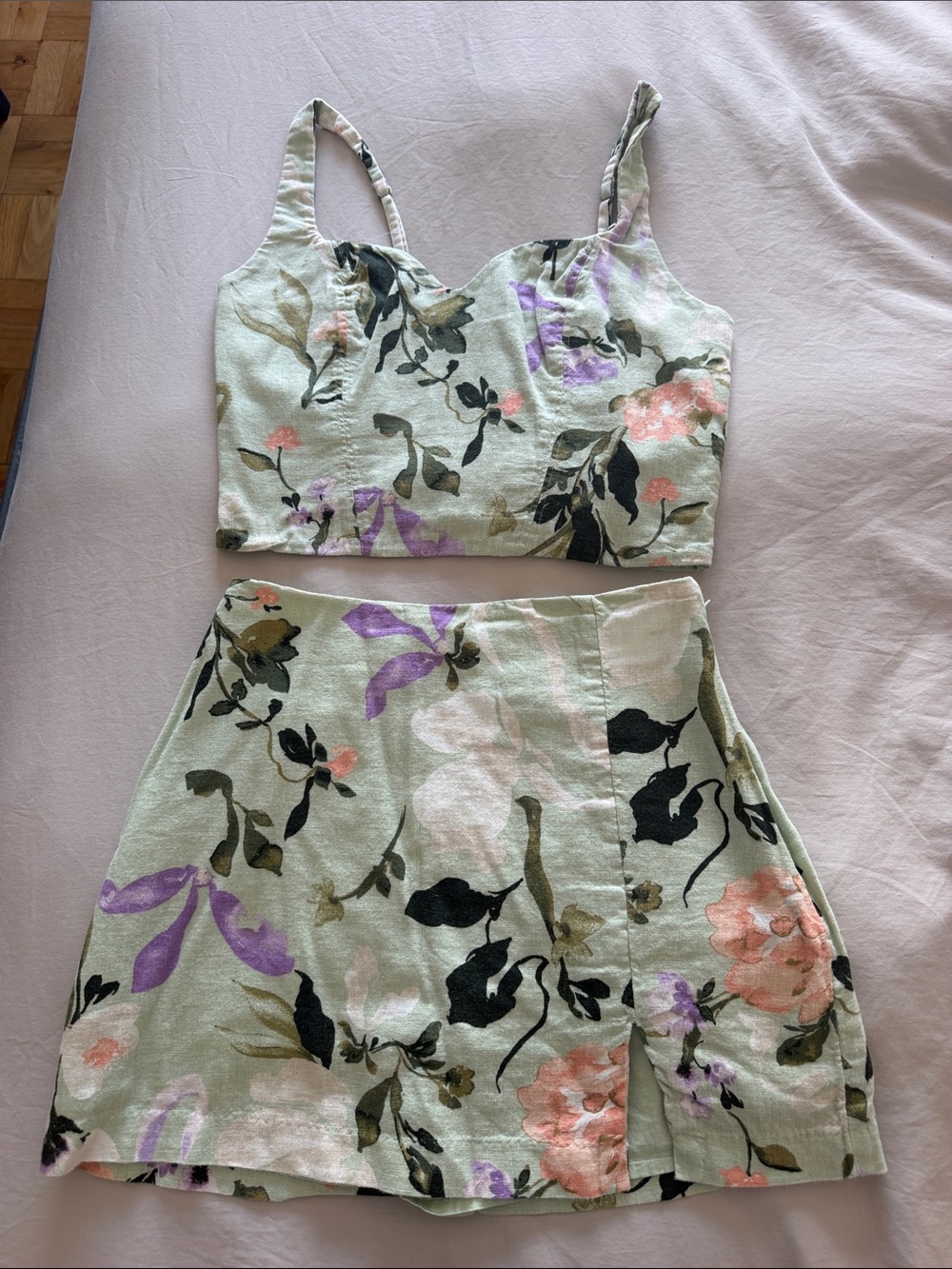 Abercrombie & Fitch Mint Floral Crop Top & Skirt Set